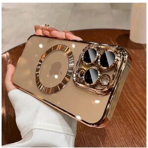 Luxury MagSafe Case for iPhone 15 Pro Max Gold Electroplated Cover Lens